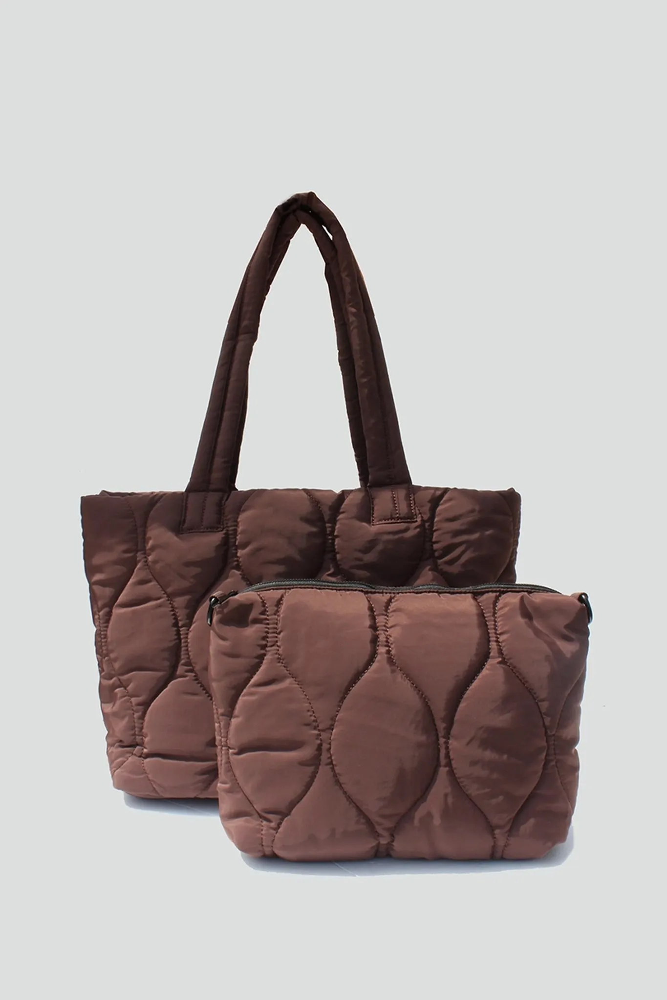 2-in-1 Quilted Hourglass Tote in Dark Brown