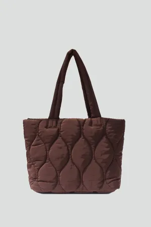 2-in-1 Quilted Hourglass Tote in Dark Brown