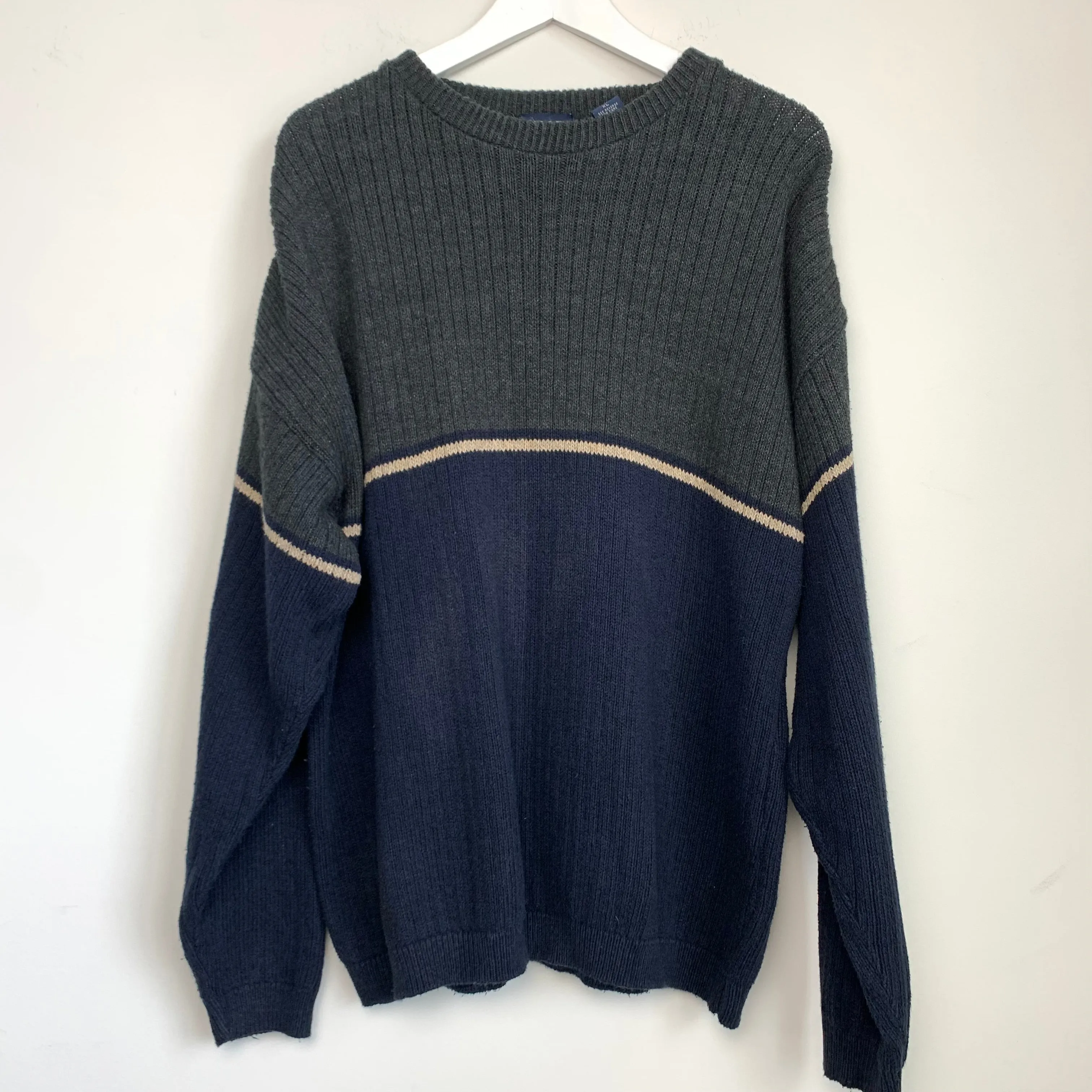 90s Izod Sweater Single Stripe Grandpa Chunky Knit Ribbed XL