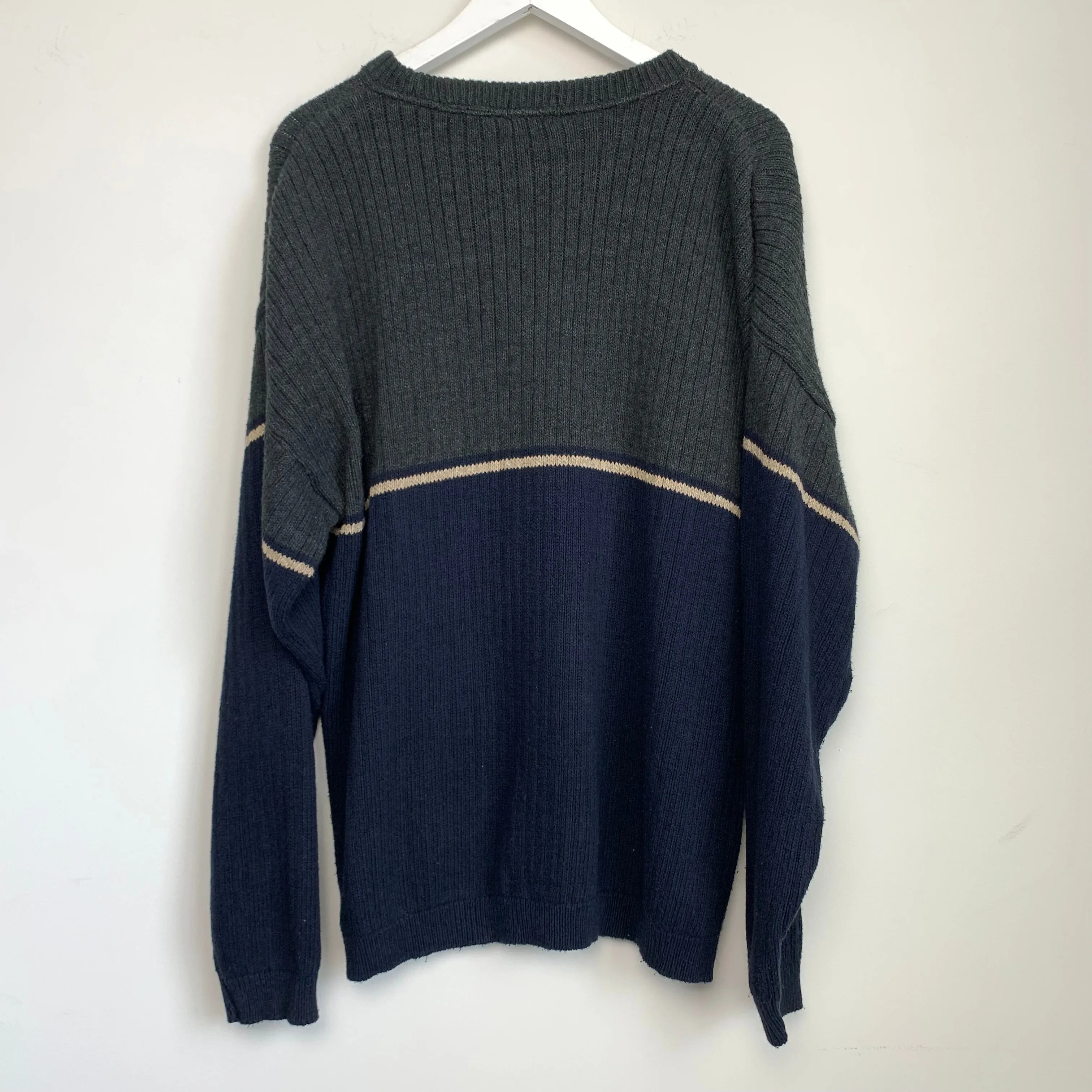 90s Izod Sweater Single Stripe Grandpa Chunky Knit Ribbed XL