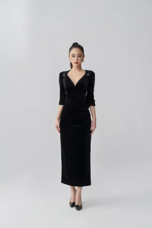 Aneta Sheath V-Neck Velvet Midi Dress