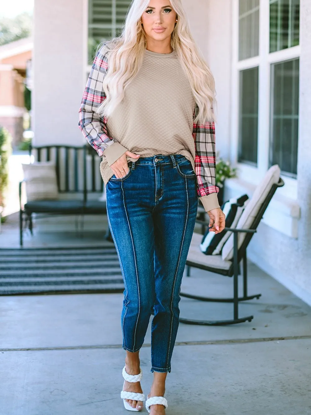 Autumnal Plaid and Knit Blend Top