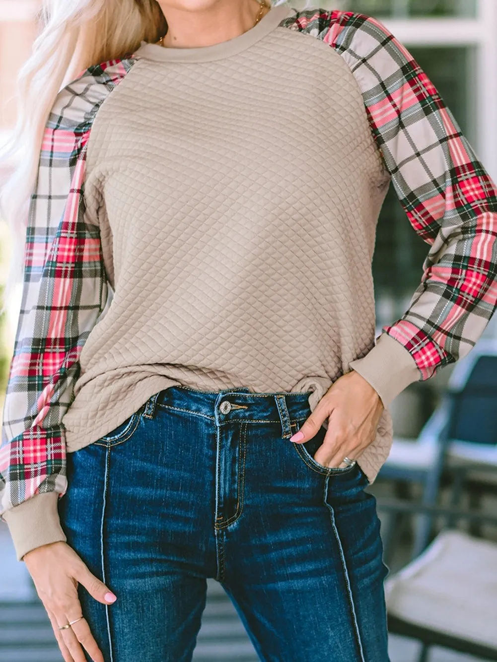 Autumnal Plaid and Knit Blend Top