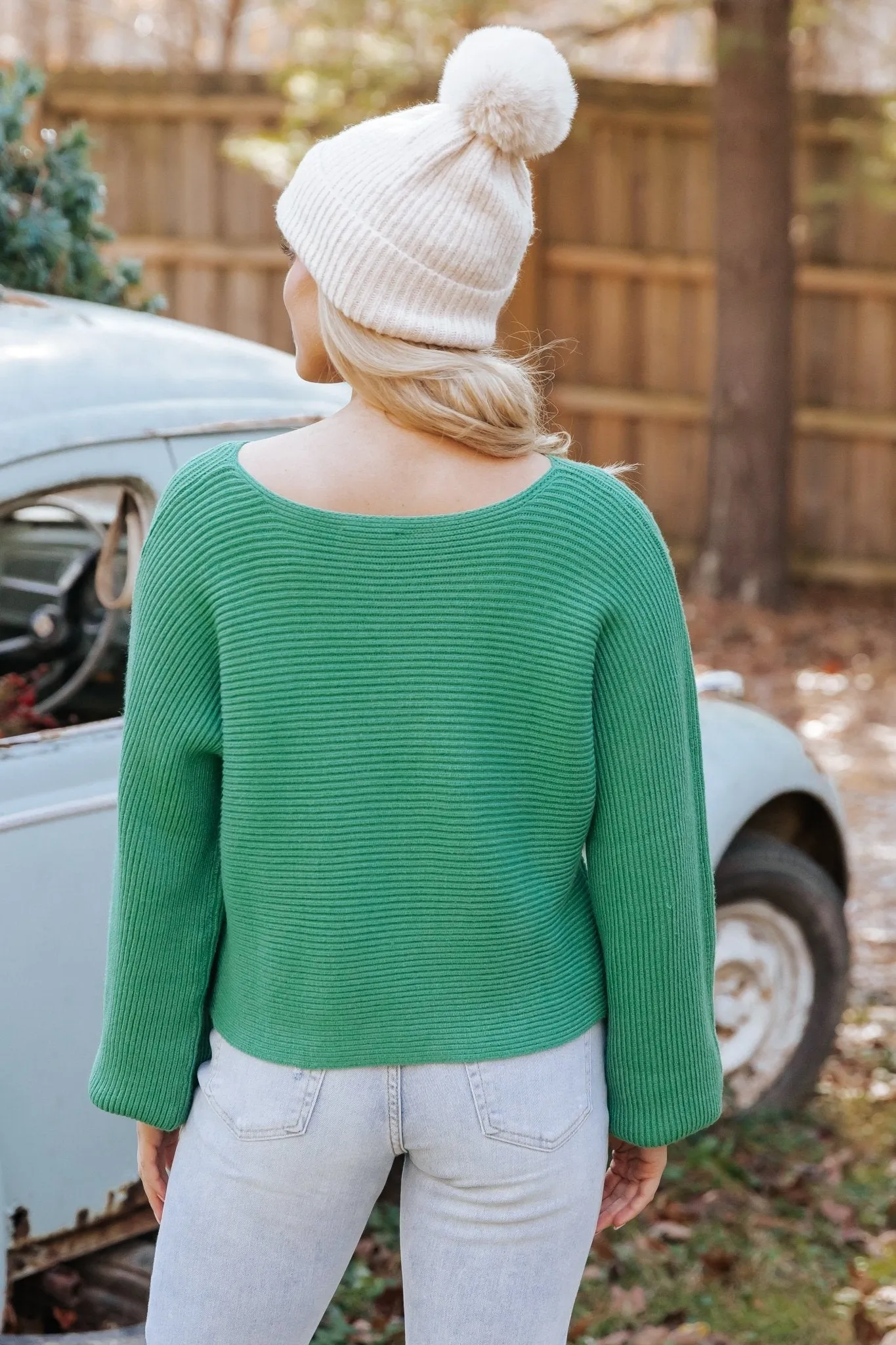 Avery Ribbed Boat Neck Sweater - Green