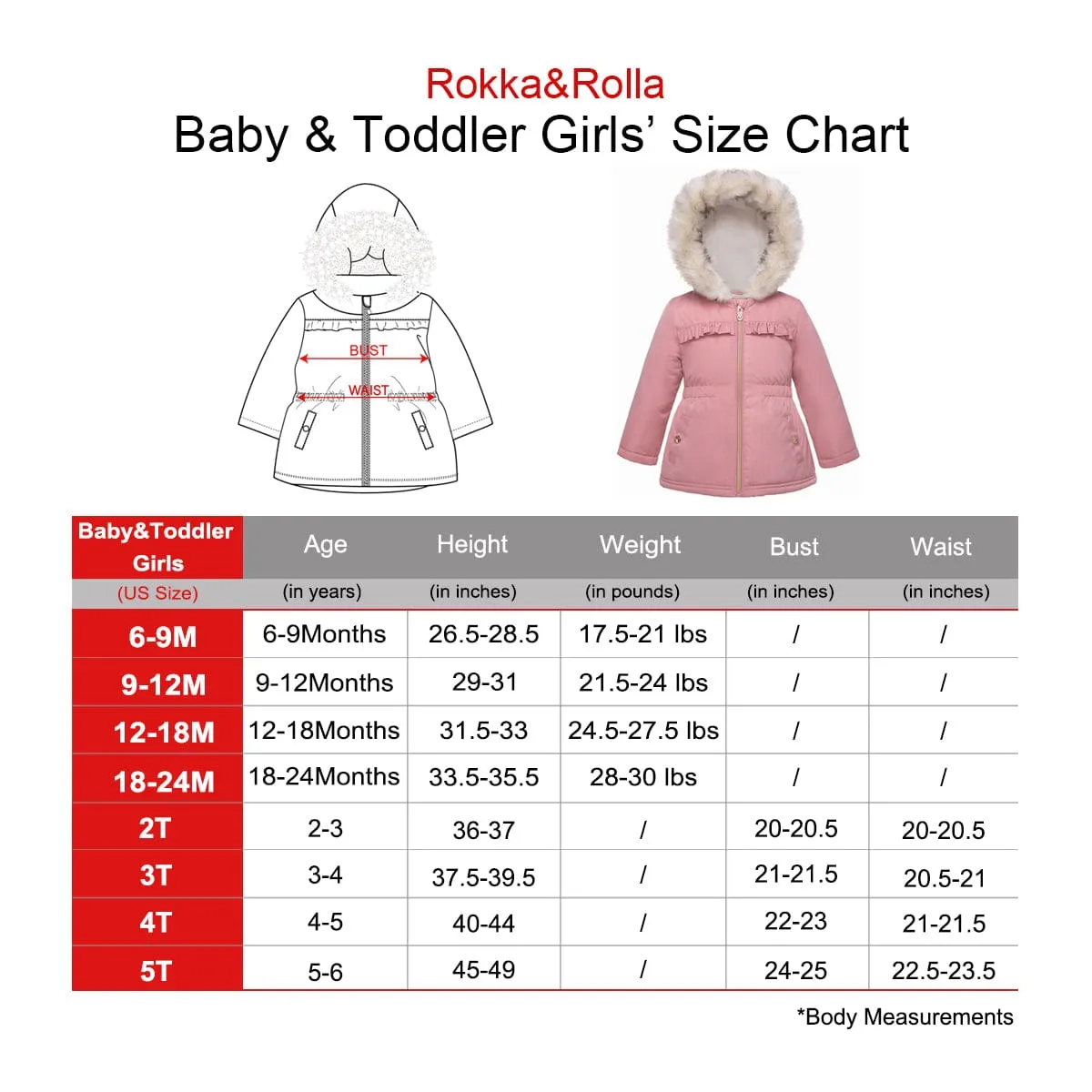 Baby Toddler Girls' Water-Resistant Puffer Jacket Sherpa Fleece Lined Parka Coat (6-24M, 2T-4T)