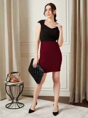 Berrylush BIZwear Women Solid Red High-Rise Waist Slip-On Straight Hem Knitted Pencil Mini Skirt