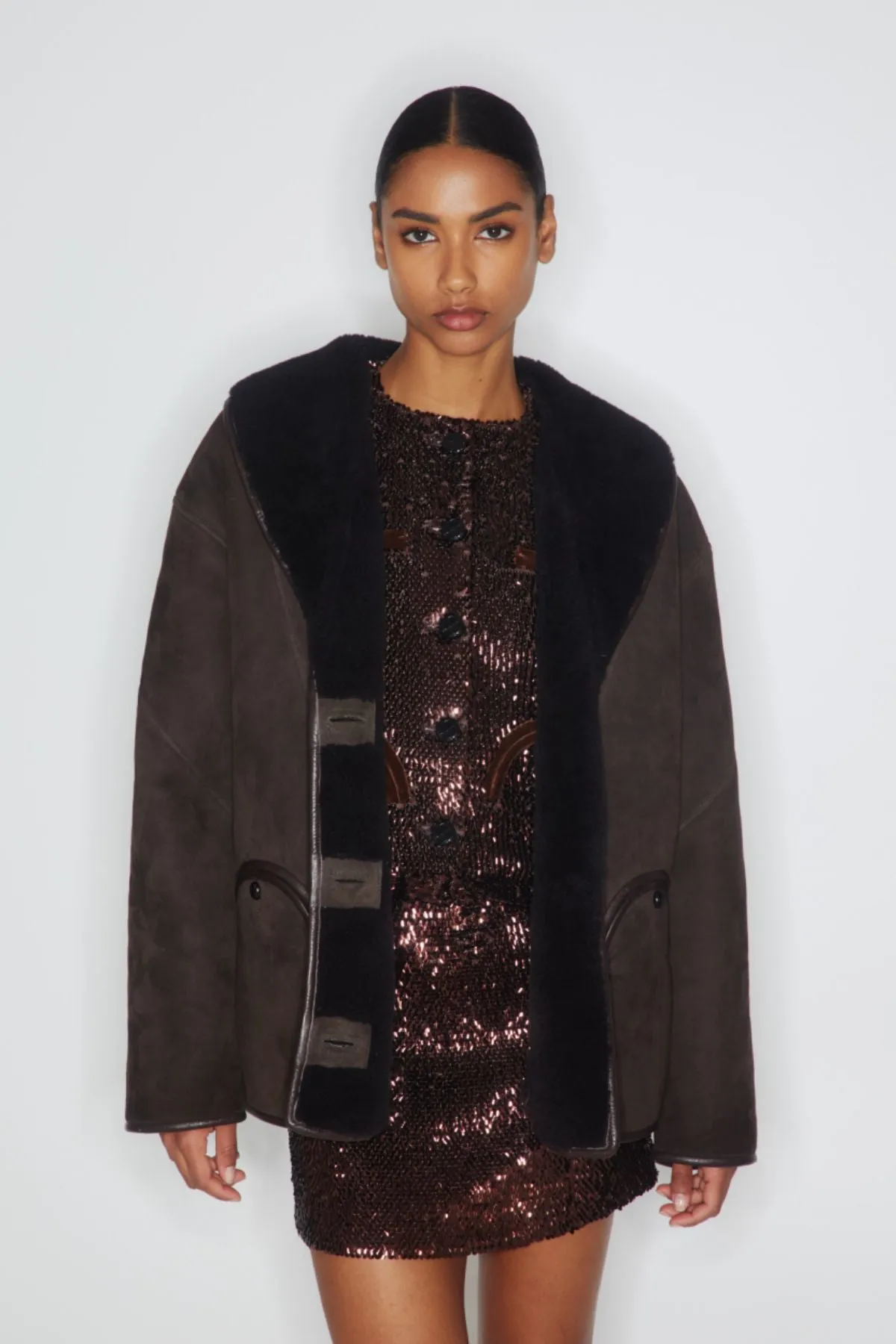 Blazé Milano Tatoosh Shearling Coat - Dark Chocolate