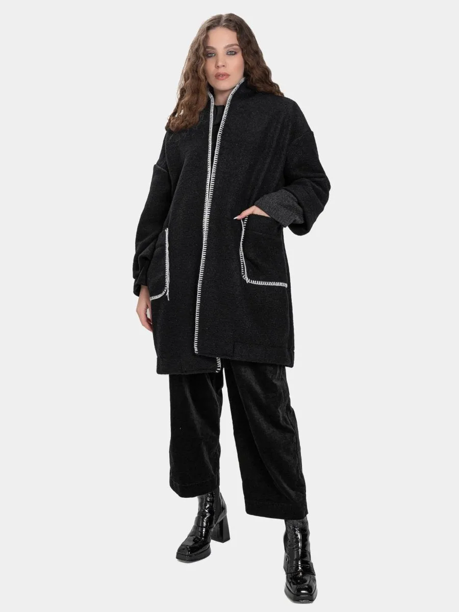 Boiled Wool Contrast Seamed Coat