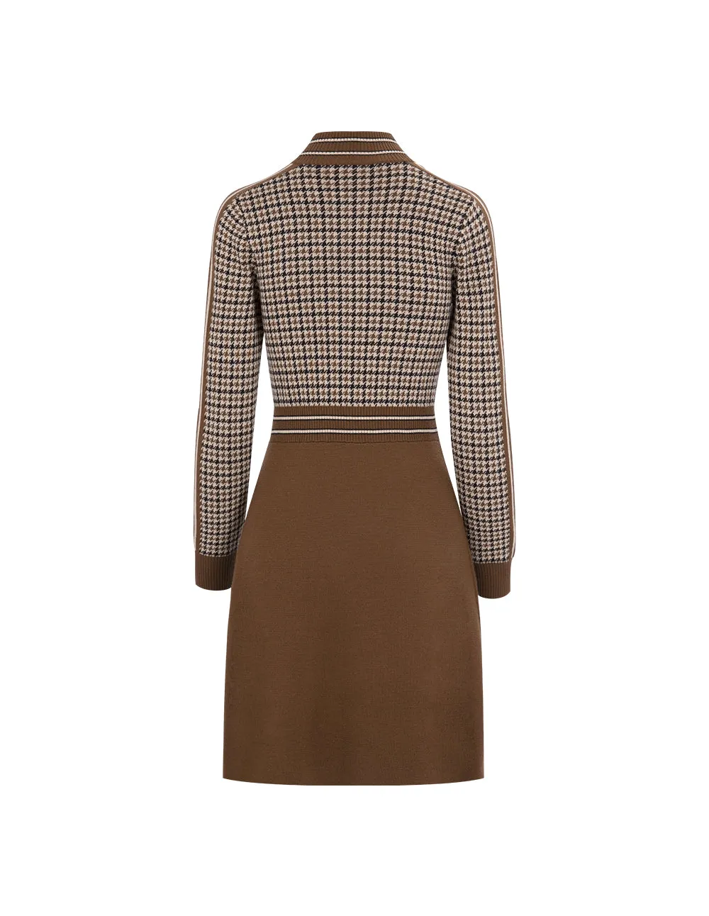 BORA AKSU Houndstooth Zipper Stand Collar Dress In Wool With Flared Hem