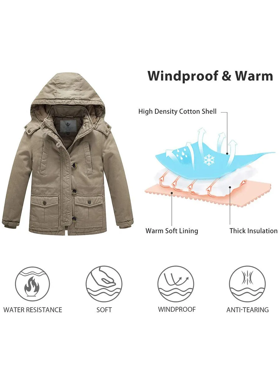 Boy's Winter Warm Puffer Jacket Heavyweight Thicken Cotton Coat with Hood