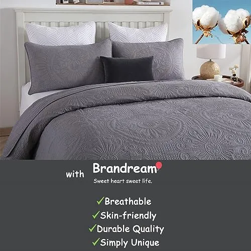 Brandream Queen Size Quilt Set Cotton Summer Quilted Comforter Set Elegant Farmhouse Matelasse Bedding Coverlet Set Mint Green 3-Piece