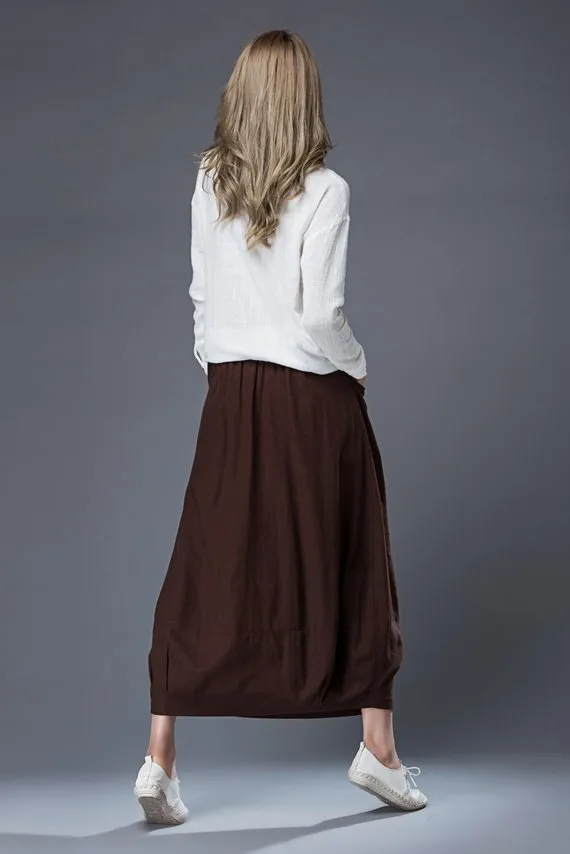 Brown Linen Skirt C861