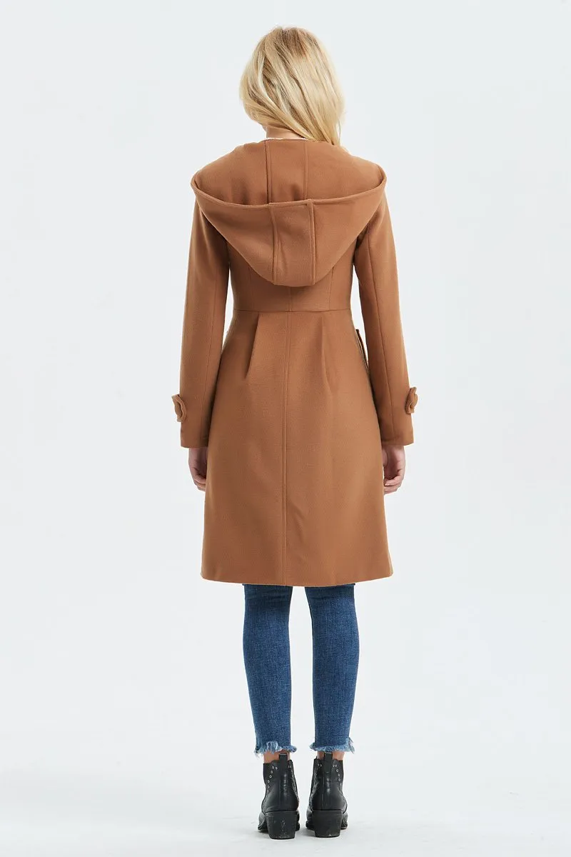 brown wool coat, casual coat, warm coat, asymmetrical coat, midi coat, womens hooded coat, winter coat, vintage coat, coat with pocket C1321