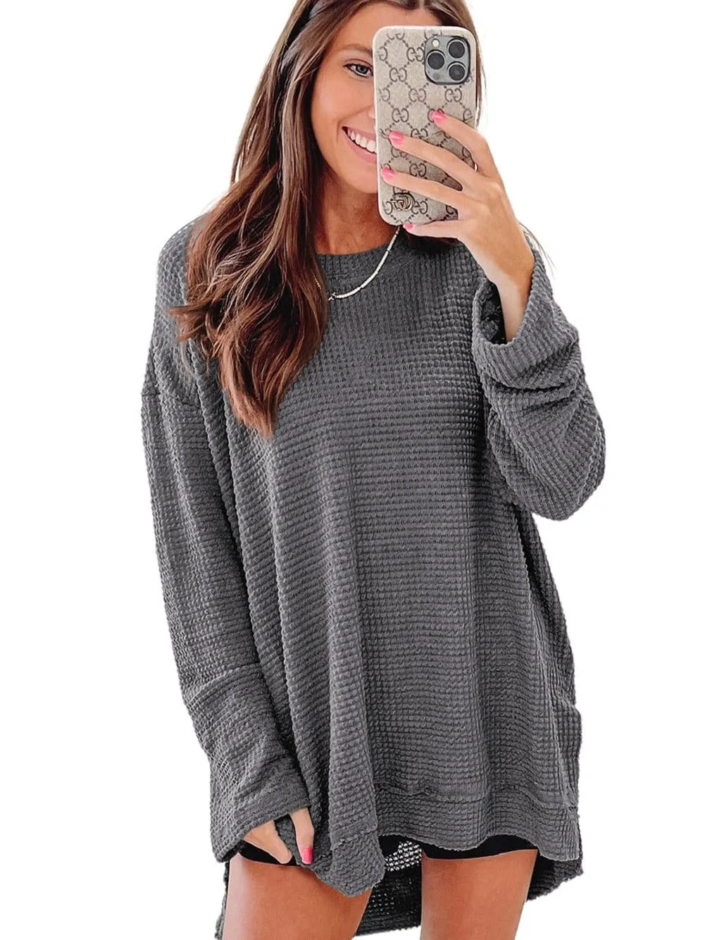 Casual Chunky Knit Mock Neck  Long Sleeve Split Pullover Sweater