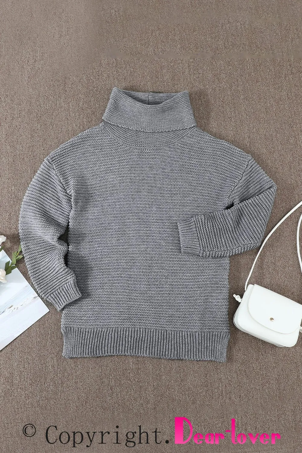 Casual Chunky Knit Mock Neck  Long Sleeve Split Pullover Sweater