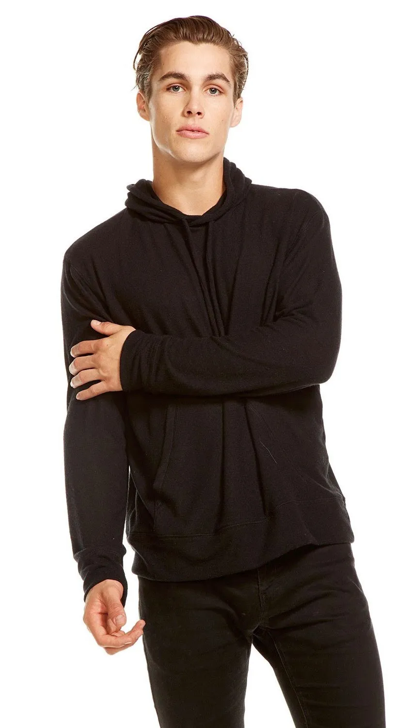 Chaser Mens Vintage Knit Pullover Hoodie Black