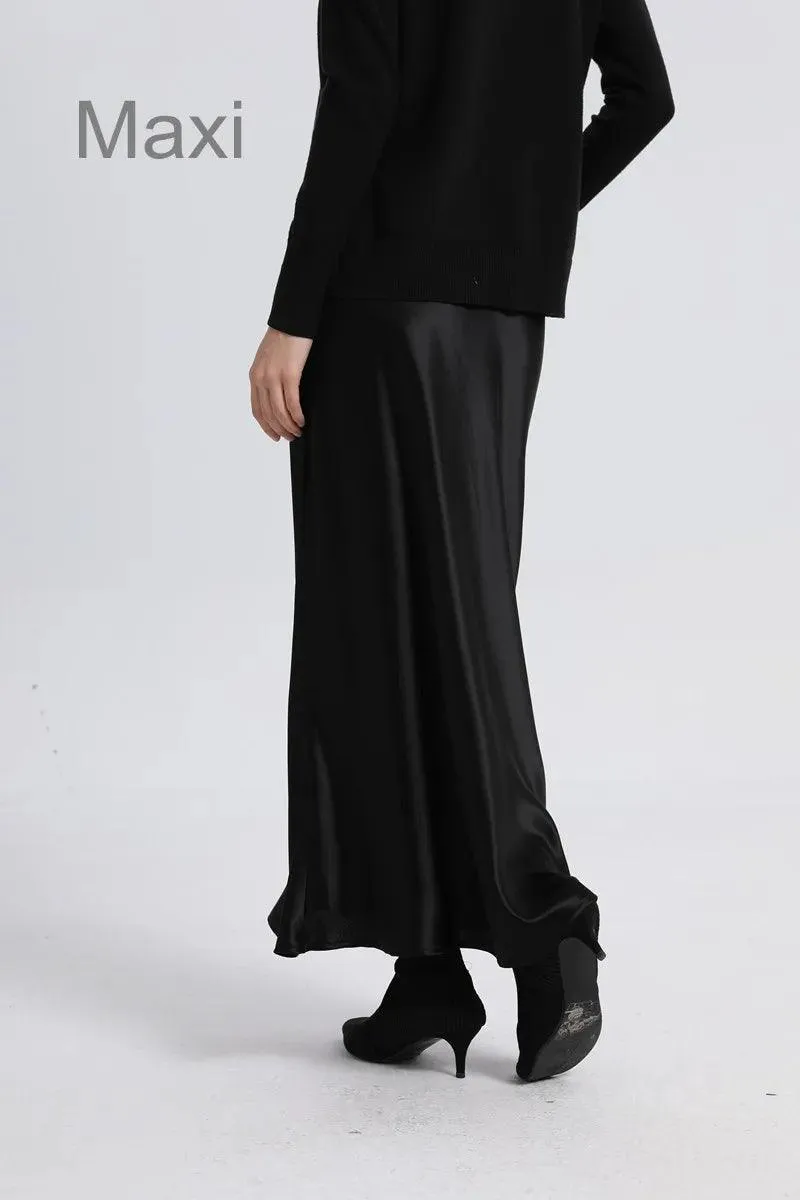 Chic Loose Knitting Top and Luxurious Acetate Satin Skirt Set for Women