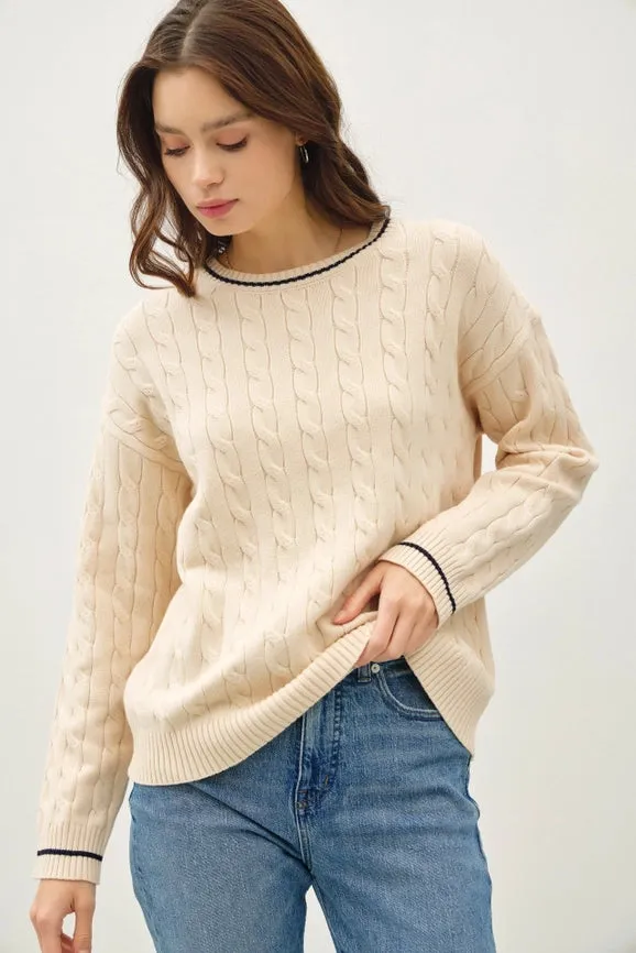 Chunky Cable Knit Pullover Sweater NATURAL