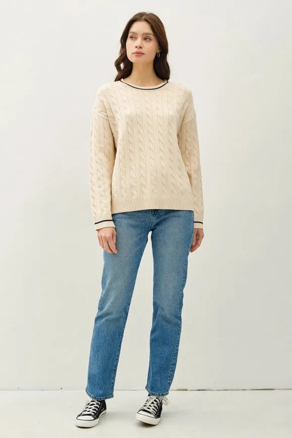 Chunky Cable Knit Pullover Sweater NATURAL