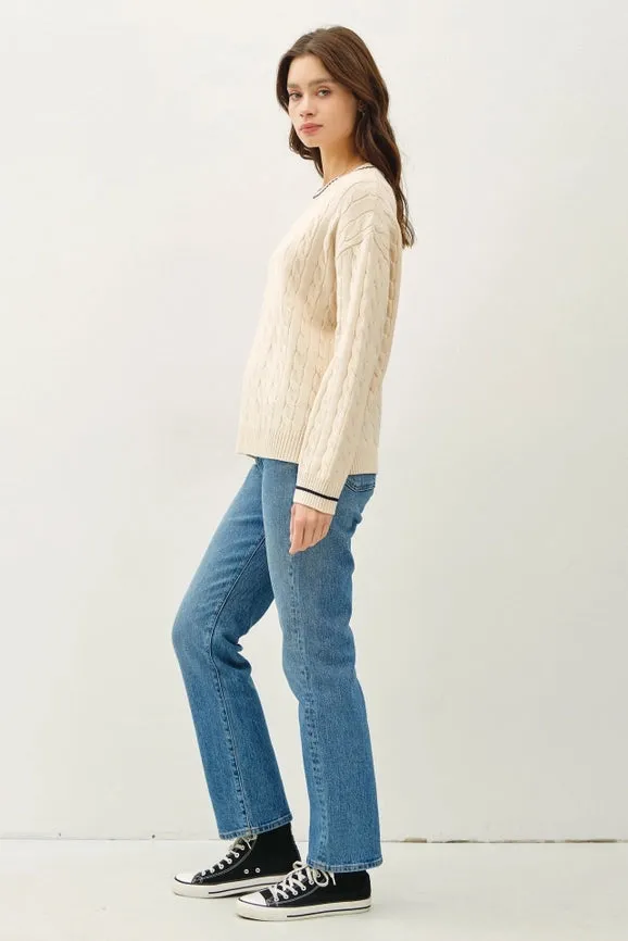 Chunky Cable Knit Pullover Sweater NATURAL