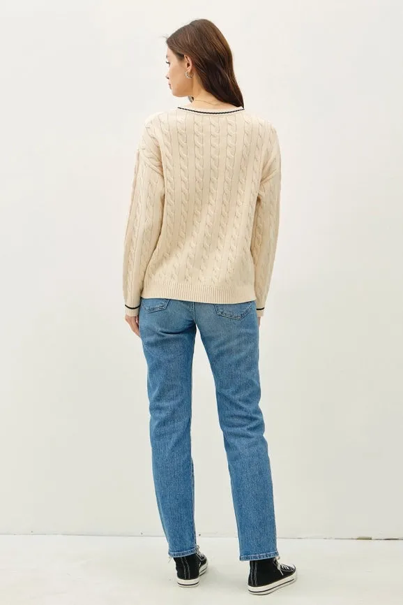 Chunky Cable Knit Pullover Sweater NATURAL