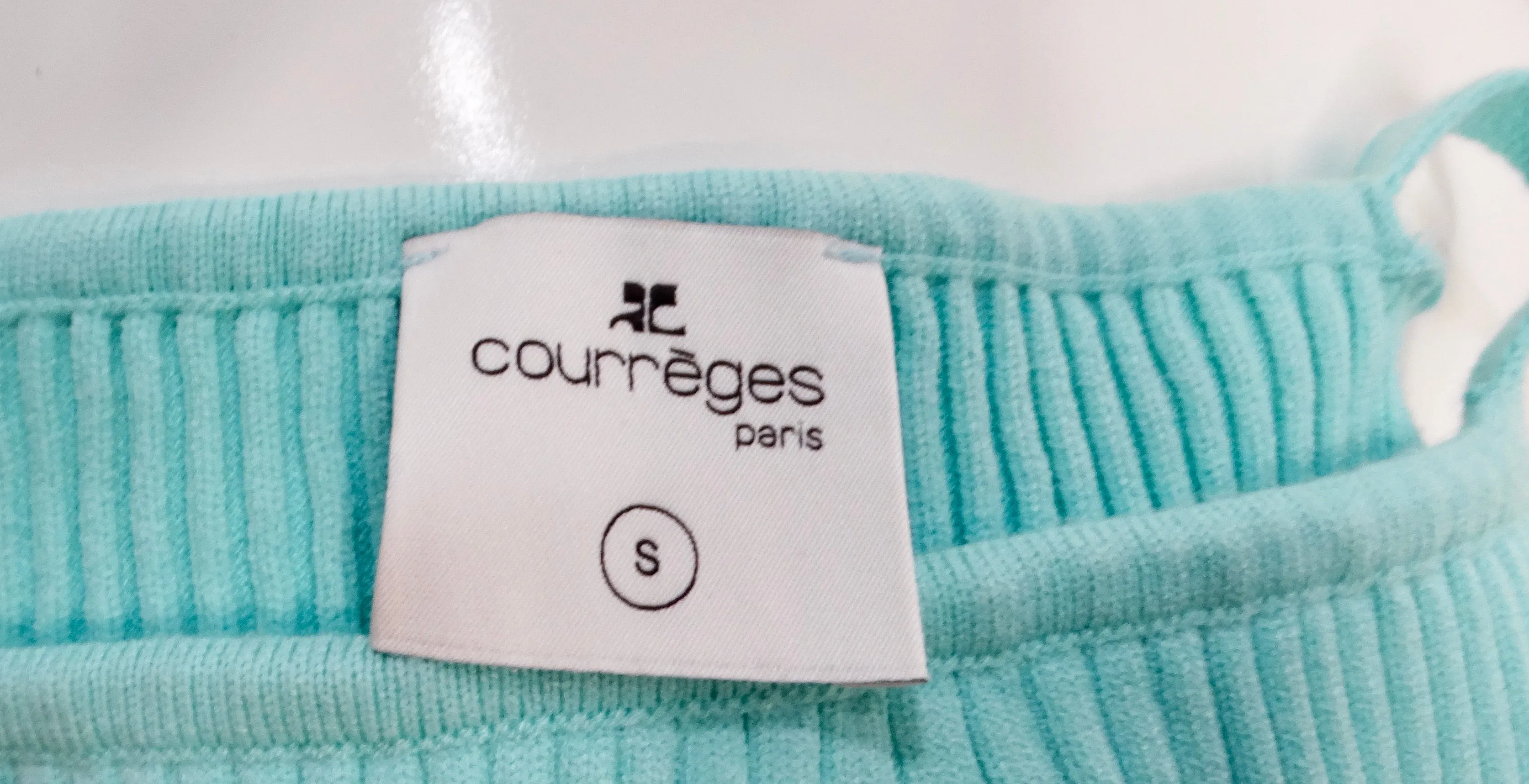 Courreges Ribbed Knit Pointed Hem Teal Tank Top