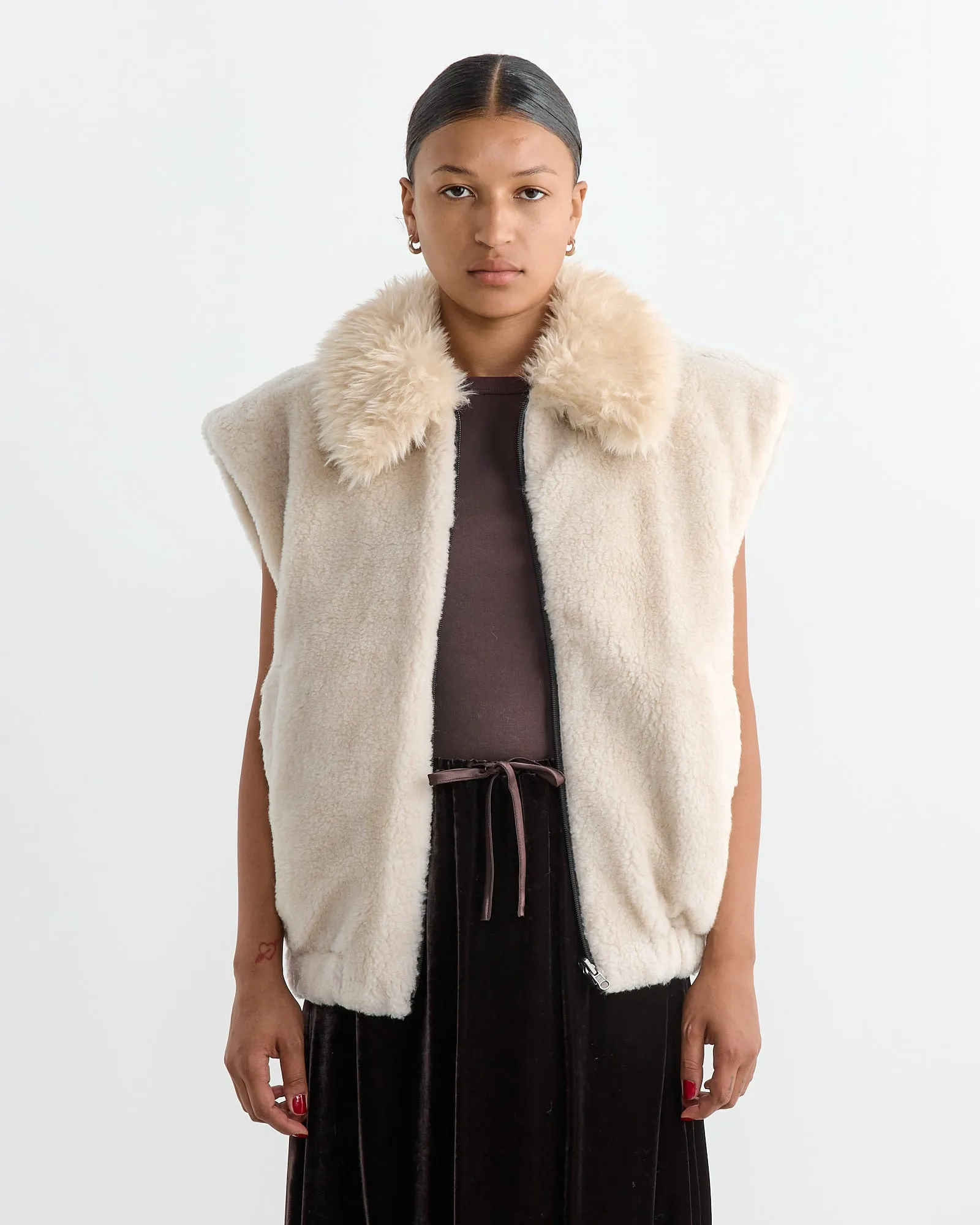 Detachable Faux-Shearling Jumper in Ivory