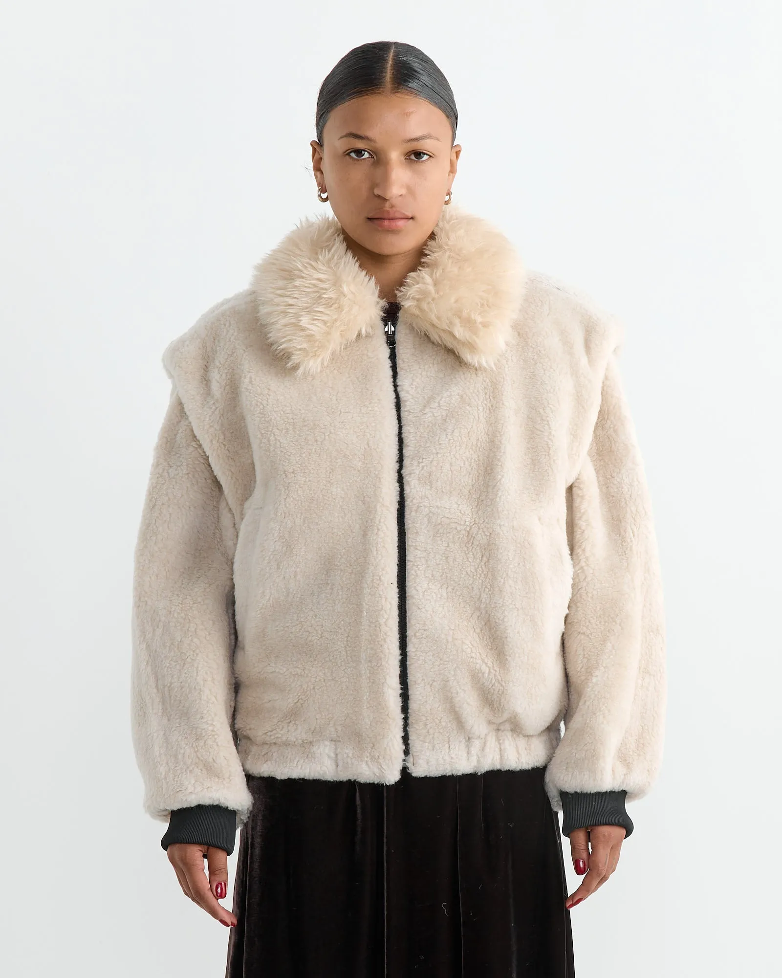 Detachable Faux-Shearling Jumper in Ivory