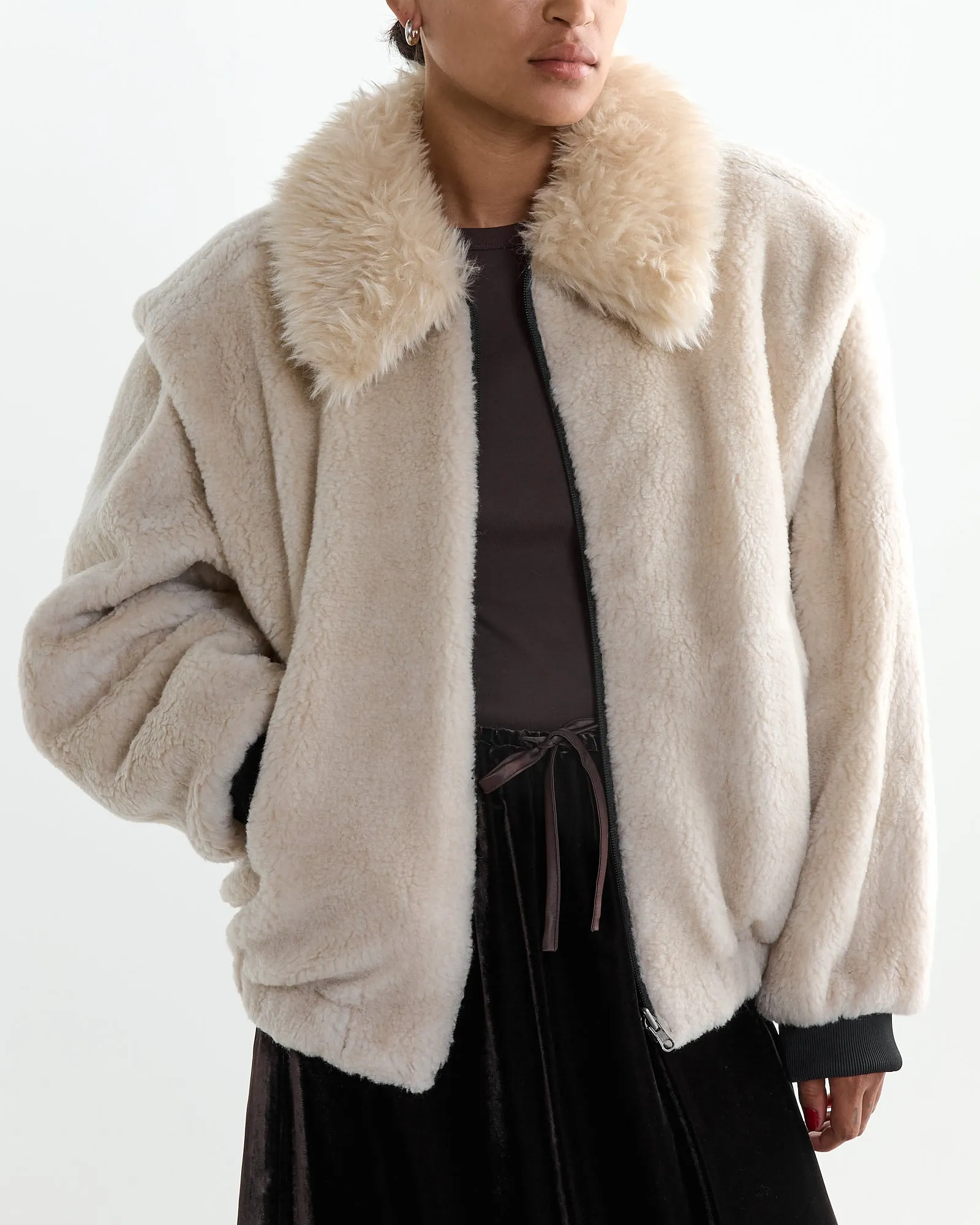 Detachable Faux-Shearling Jumper in Ivory