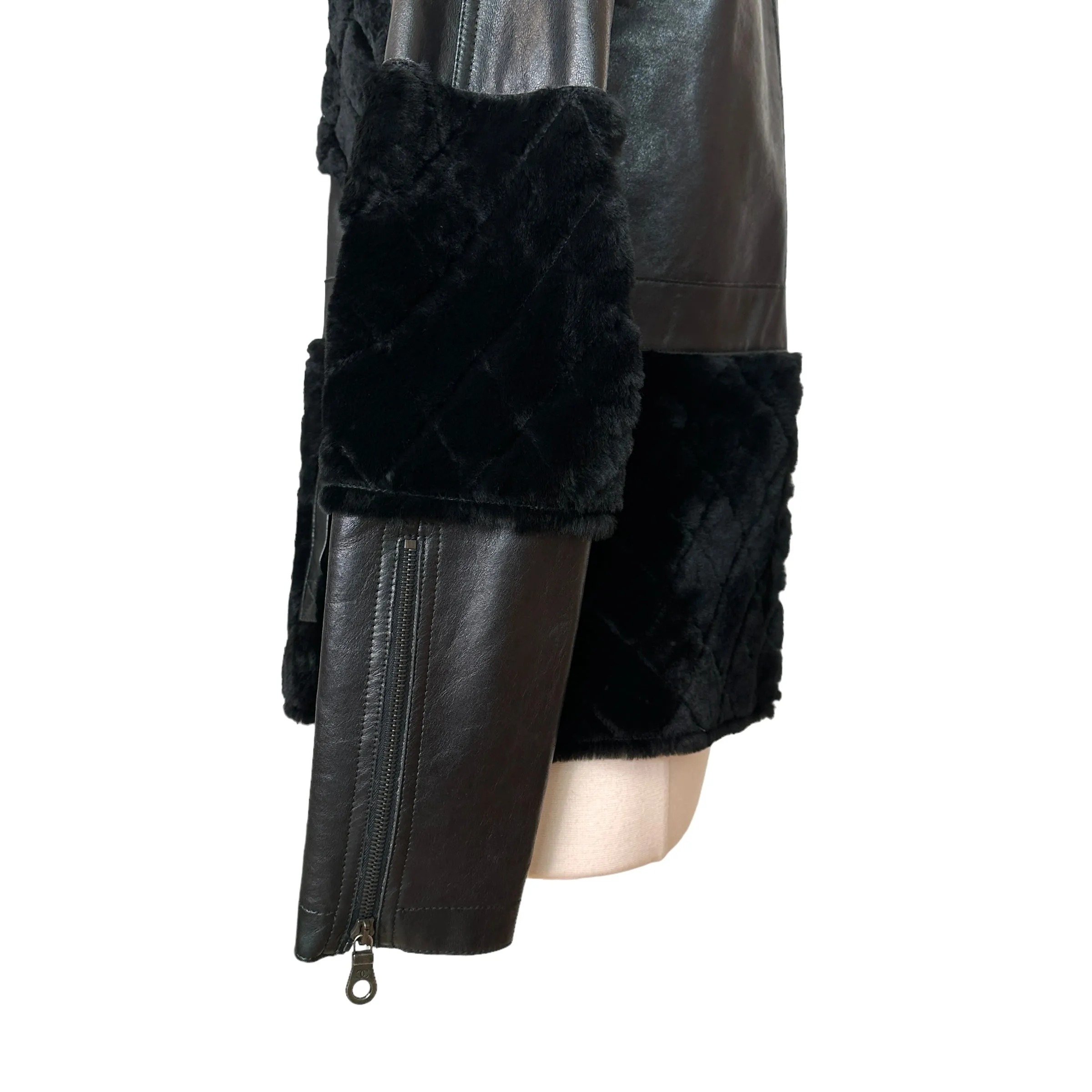 Diamond Quilted Black Leather Coat - S