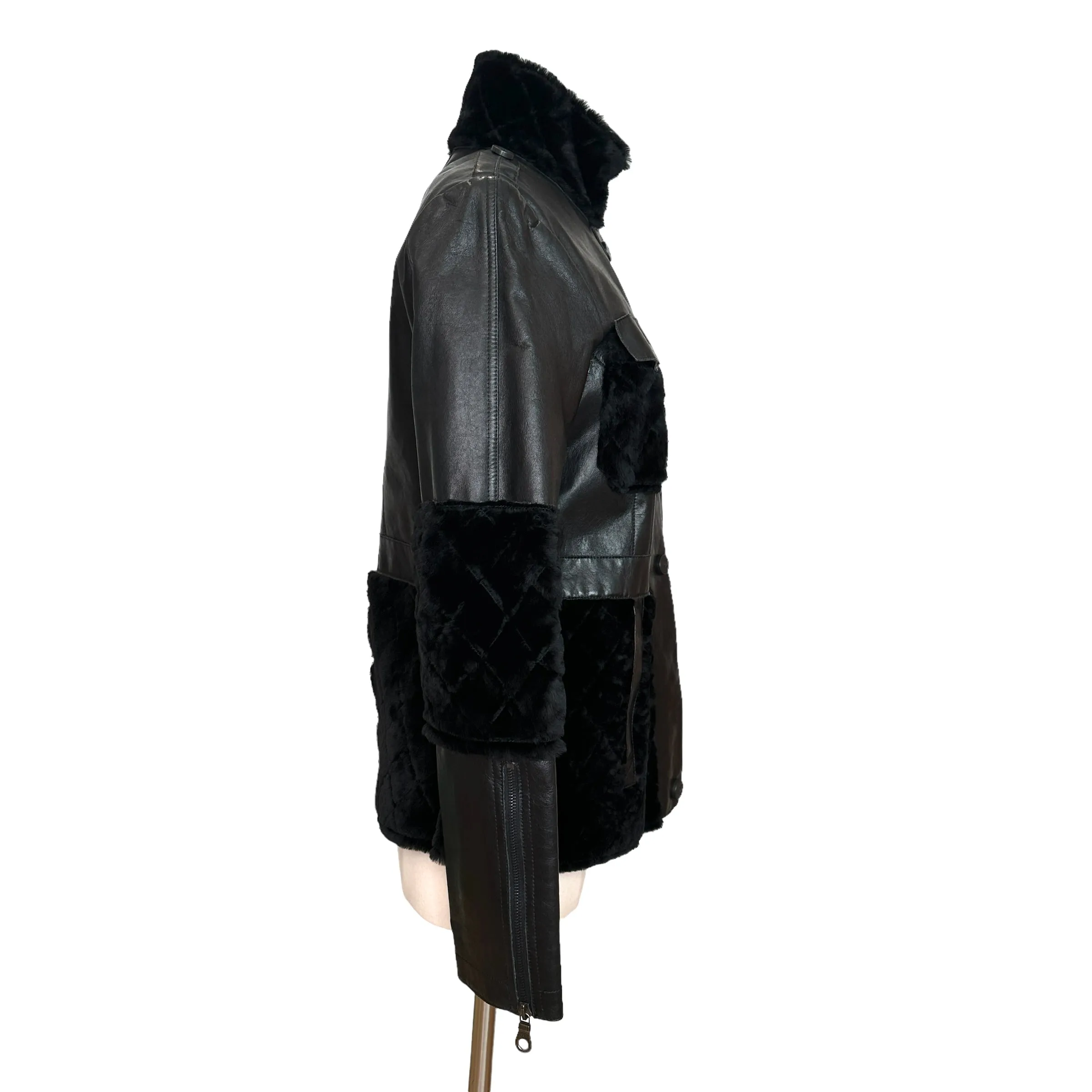 Diamond Quilted Black Leather Coat - S