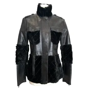 Diamond Quilted Black Leather Coat - S