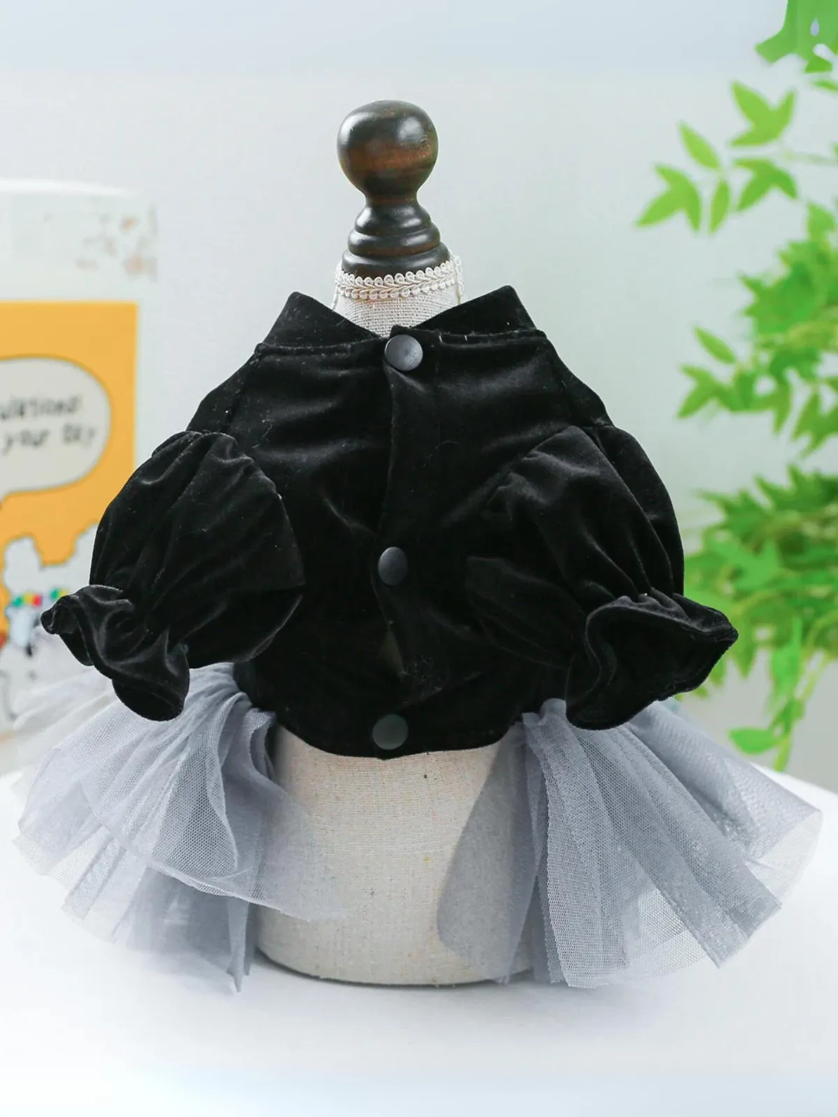 Elegant Black Velvet Bow Princess Mesh Dog Dress