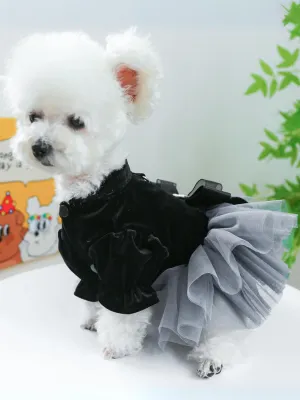 Elegant Black Velvet Bow Princess Mesh Dog Dress