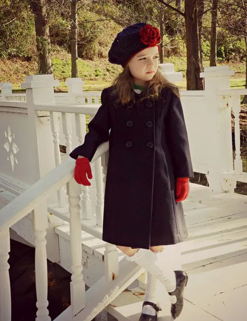 Elegant Girls Navy Wool Fall Winter Coat Double Breasted 2T