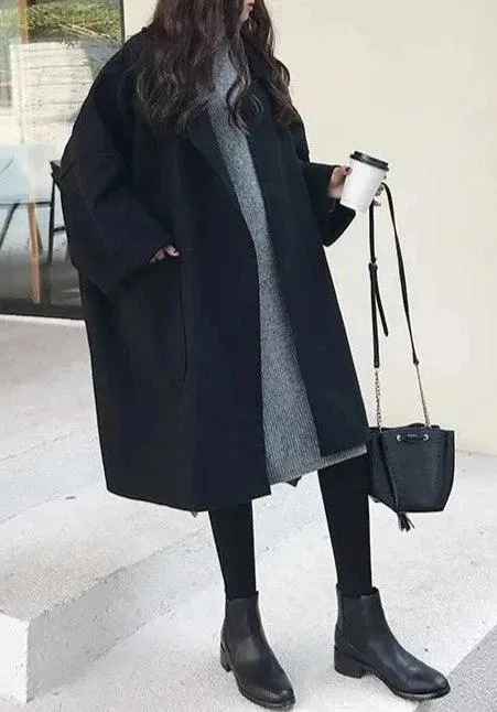 European Style Mid-Length Wool Blend Coat with Cozy Shawl Collar