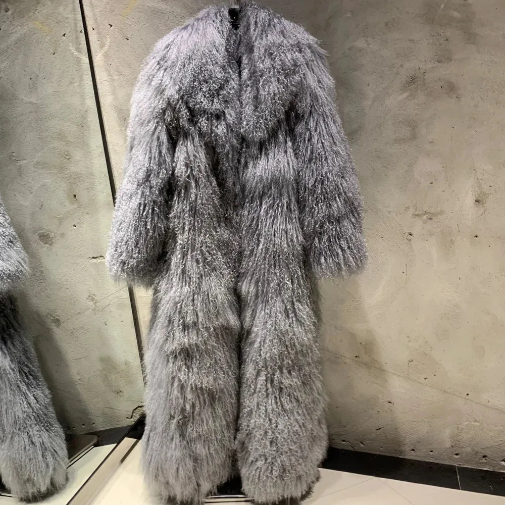 Extra Long Mongolian Lamb Shearling Coat