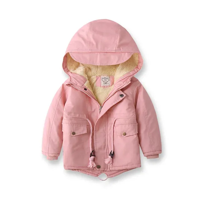 Fall Winter Children Boy Jacket Coat Hooded Plus Velvet Thicken Warm Jacket For Girl 3-10 Year Kids Girl Parka Outerwear