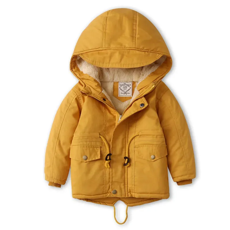 Fall Winter Children Boy Jacket Coat Hooded Plus Velvet Thicken Warm Jacket For Girl 3-10 Year Kids Girl Parka Outerwear