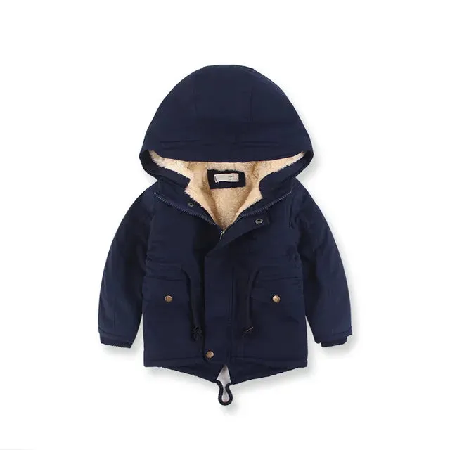 Fall Winter Children Boy Jacket Coat Hooded Plus Velvet Thicken Warm Jacket For Girl 3-10 Year Kids Girl Parka Outerwear