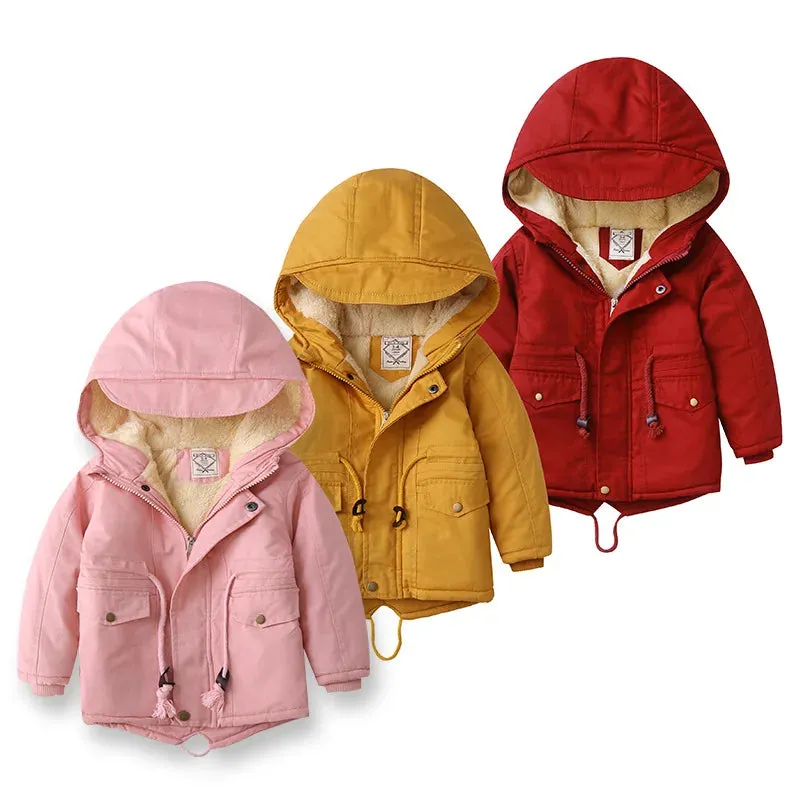 Fall Winter Children Boy Jacket Coat Hooded Plus Velvet Thicken Warm Jacket For Girl 3-10 Year Kids Girl Parka Outerwear