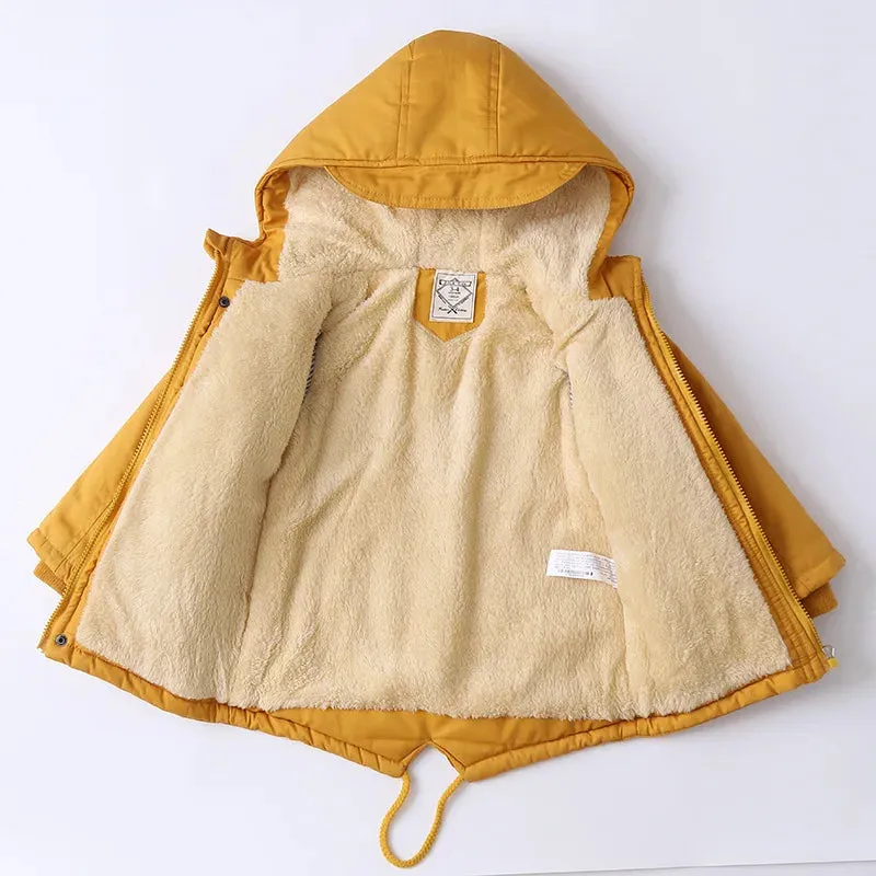 Fall Winter Children Boy Jacket Coat Hooded Plus Velvet Thicken Warm Jacket For Girl 3-10 Year Kids Girl Parka Outerwear