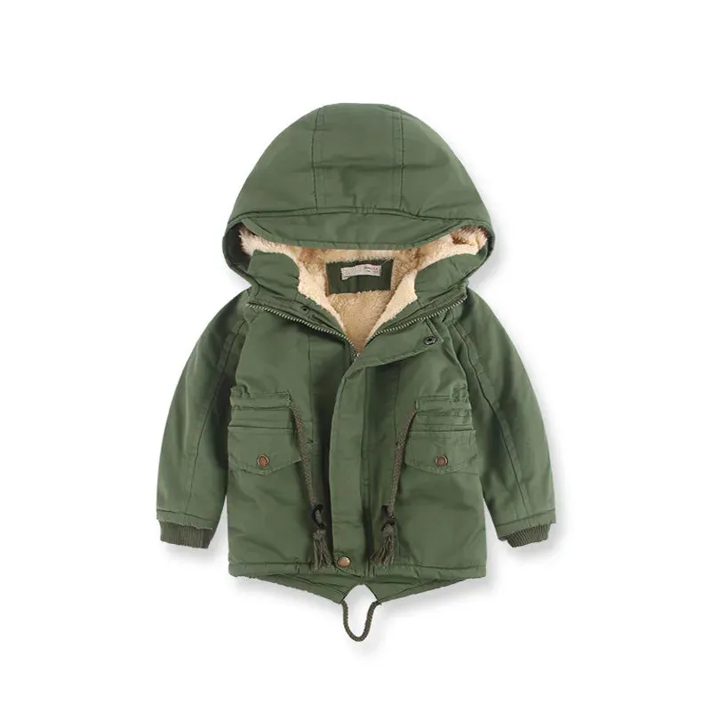 Fall Winter Children Boy Jacket Coat Hooded Plus Velvet Thicken Warm Jacket For Girl 3-10 Year Kids Girl Parka Outerwear