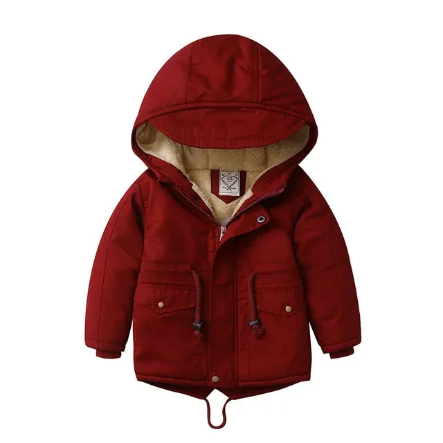 Fall Winter Children Boy Jacket Coat Hooded Plus Velvet Thicken Warm Jacket For Girl 3-10 Year Kids Girl Parka Outerwear