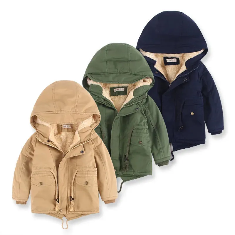 Fall Winter Children Boy Jacket Coat Hooded Plus Velvet Thicken Warm Jacket For Girl 3-10 Year Kids Girl Parka Outerwear