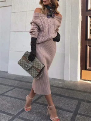 Fashionable One-Neck Women'S Knitted Sweater Suit