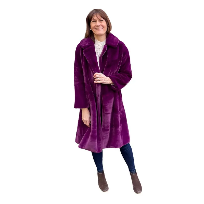 Faux Fur Shaved Shearling Coat Purple