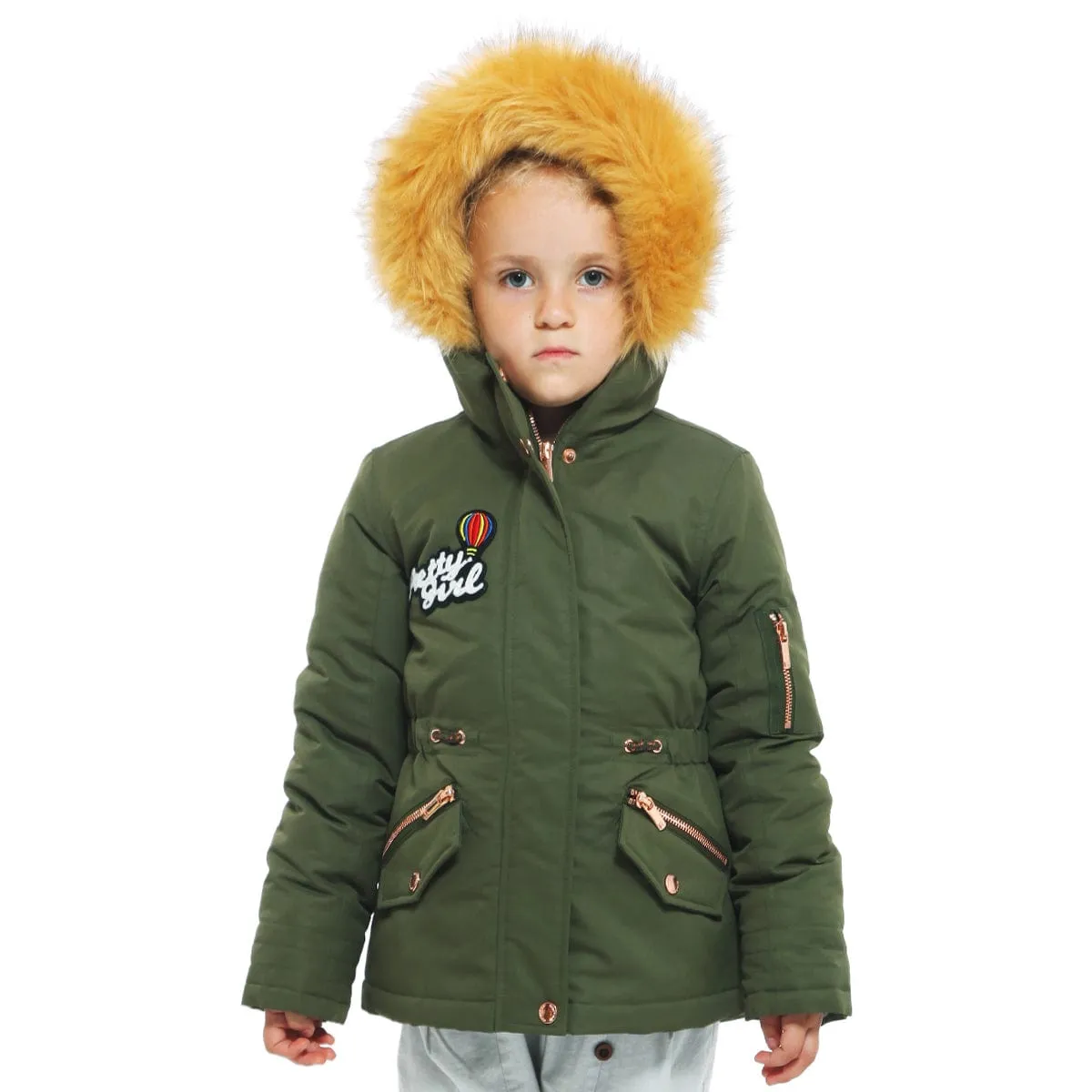 Girls' Parka Jacket with Faux Fur Hood