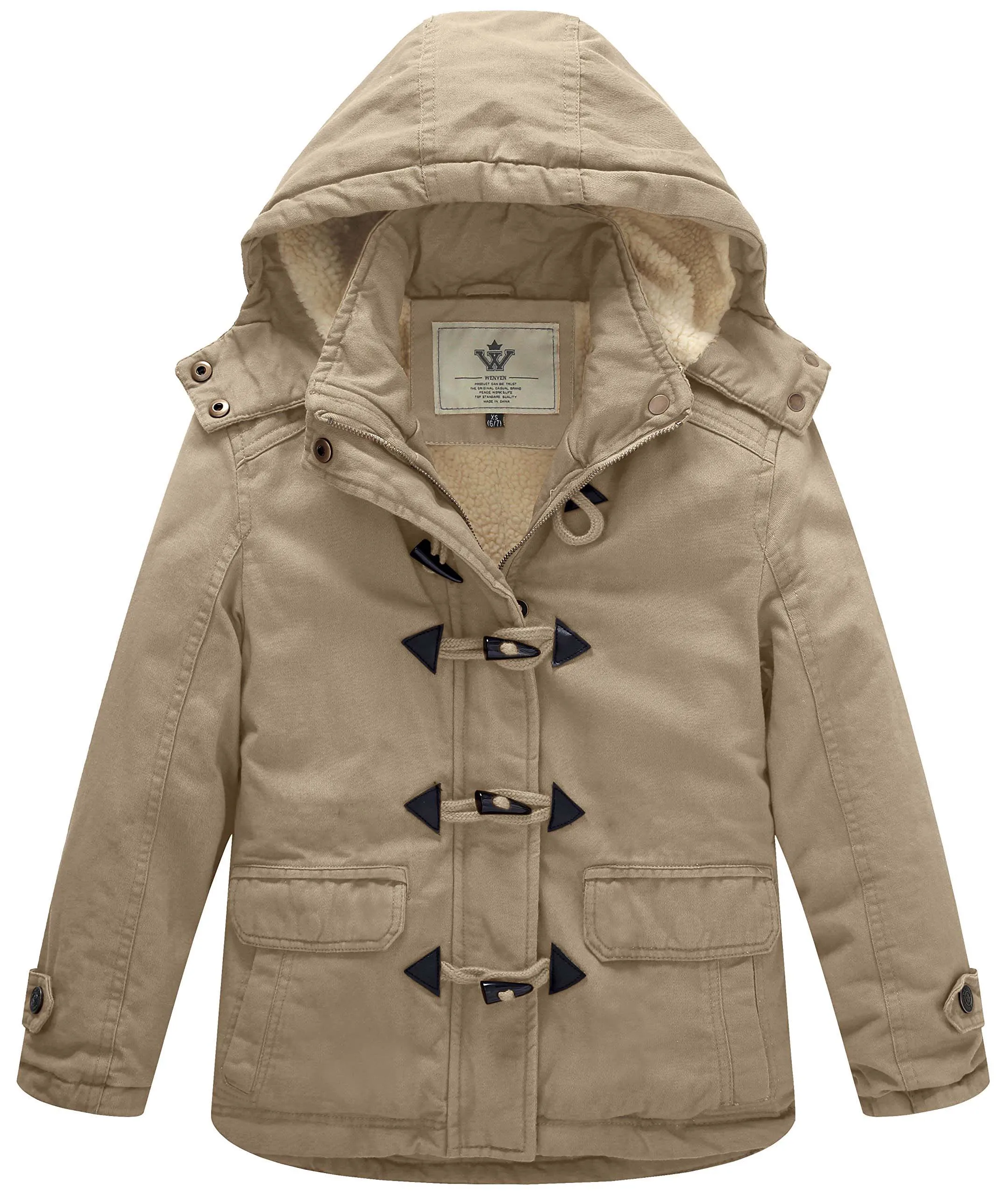 Girl's Winter Sherpa Jacket Thicken Cotton Parka Coat with Removable Hood