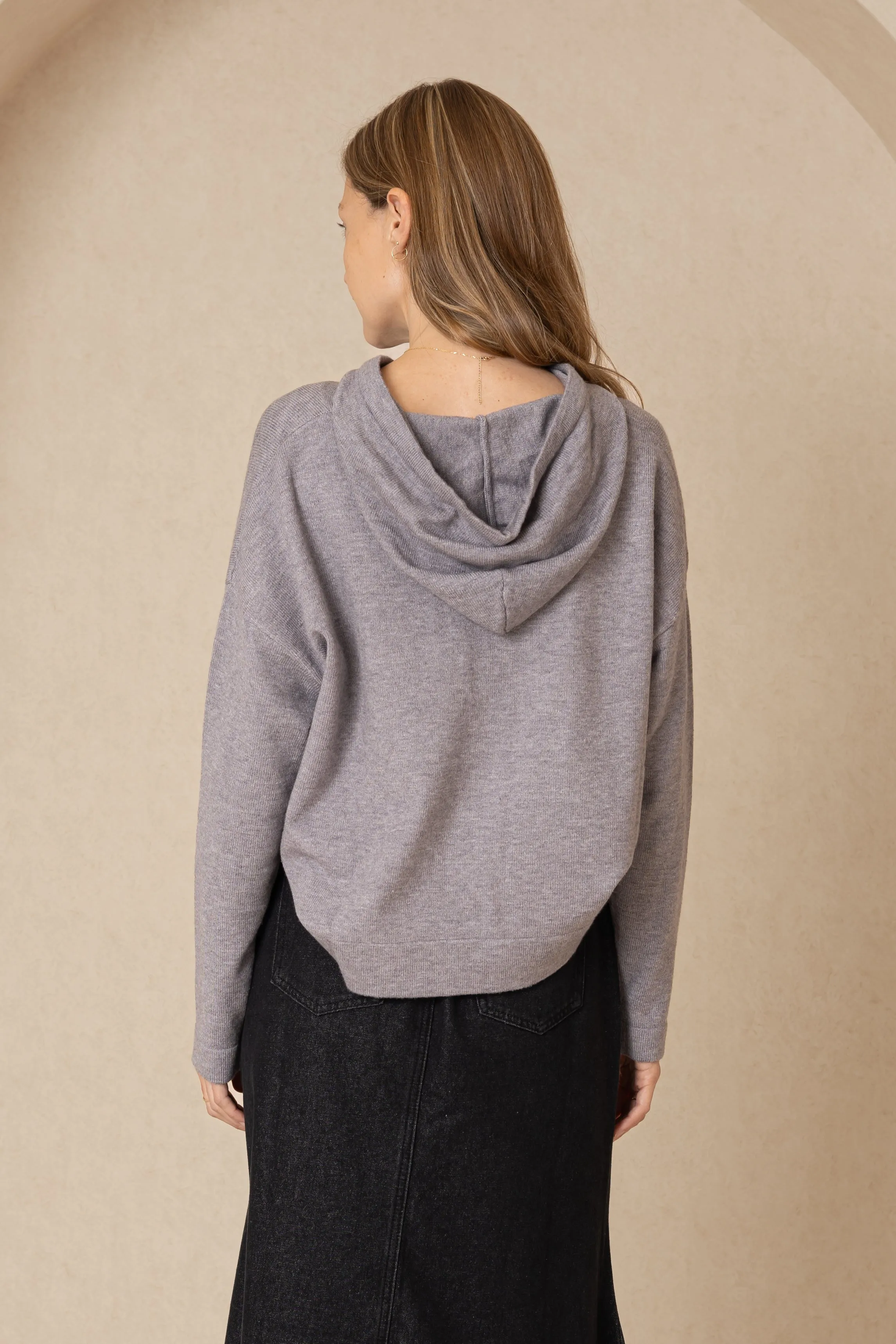 Grey Knit Pullover Hoodie